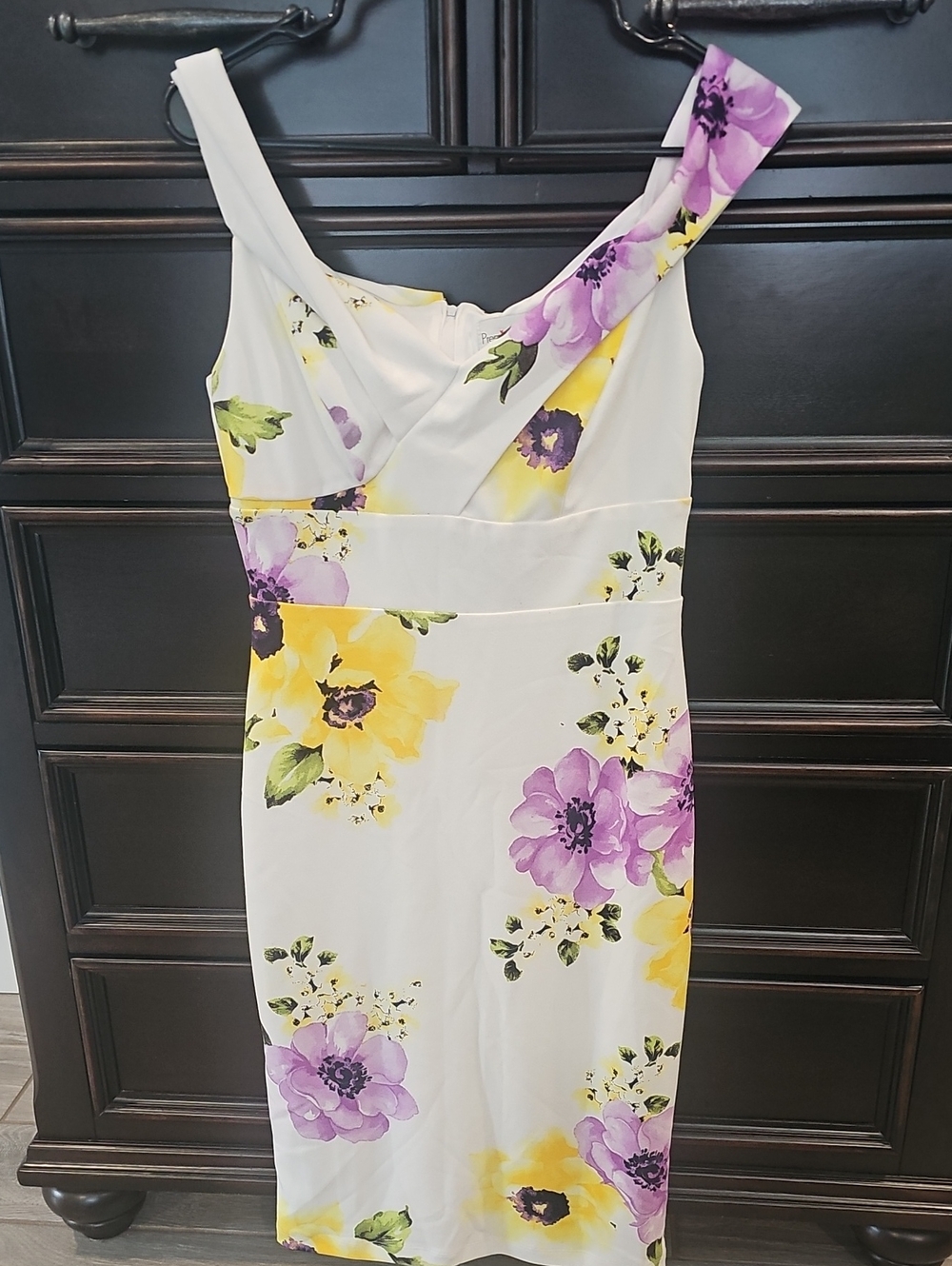 Premier White One-Shoulder Floral Midi Dress with Yellow & Purple Flowers